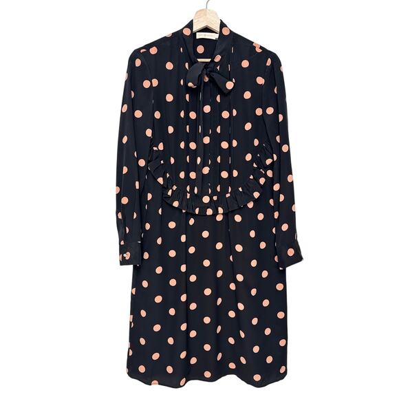 ASO Mandy Moore Tory Burch Printed Ruffle Bow Neck Polka Dot Silk Dress | SZ 4 - Picture 5 of 16